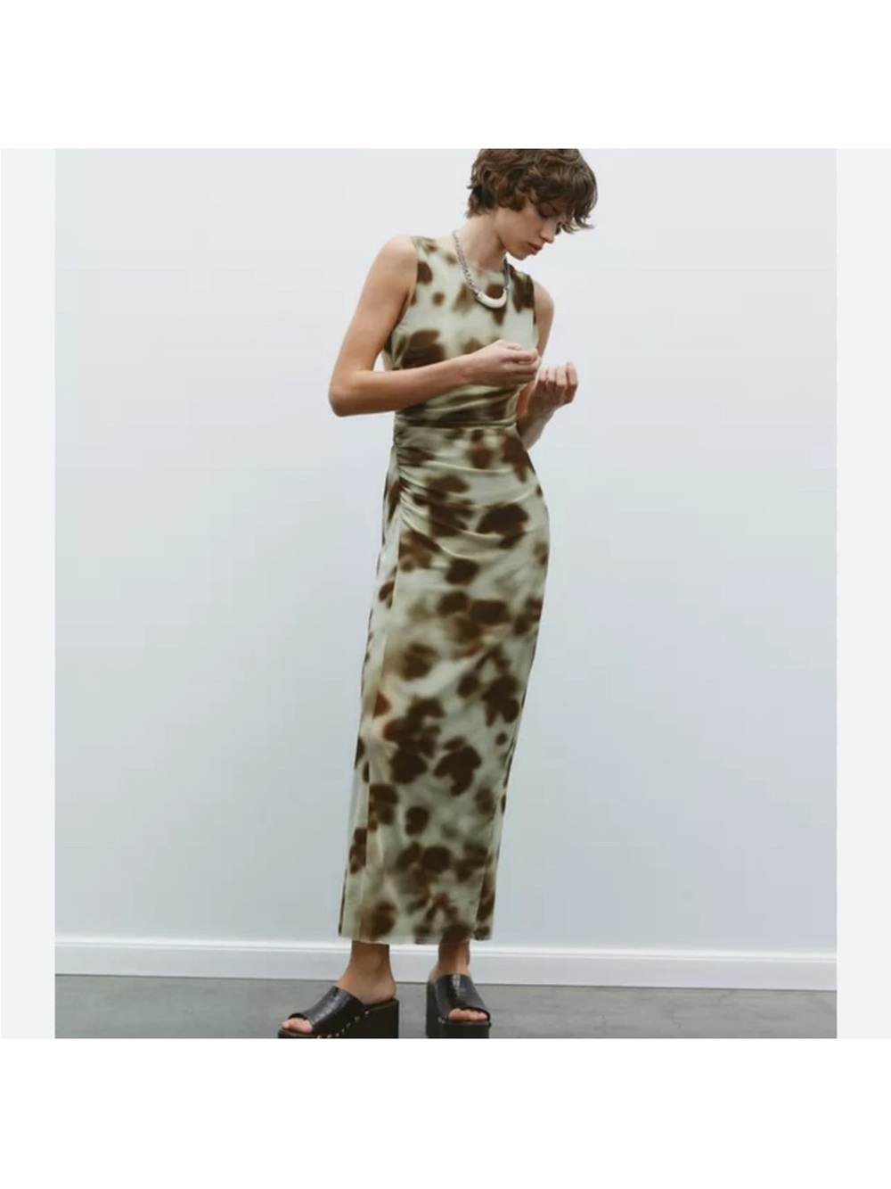 Zara Green and Brown Tie-Dye Maxi Dress